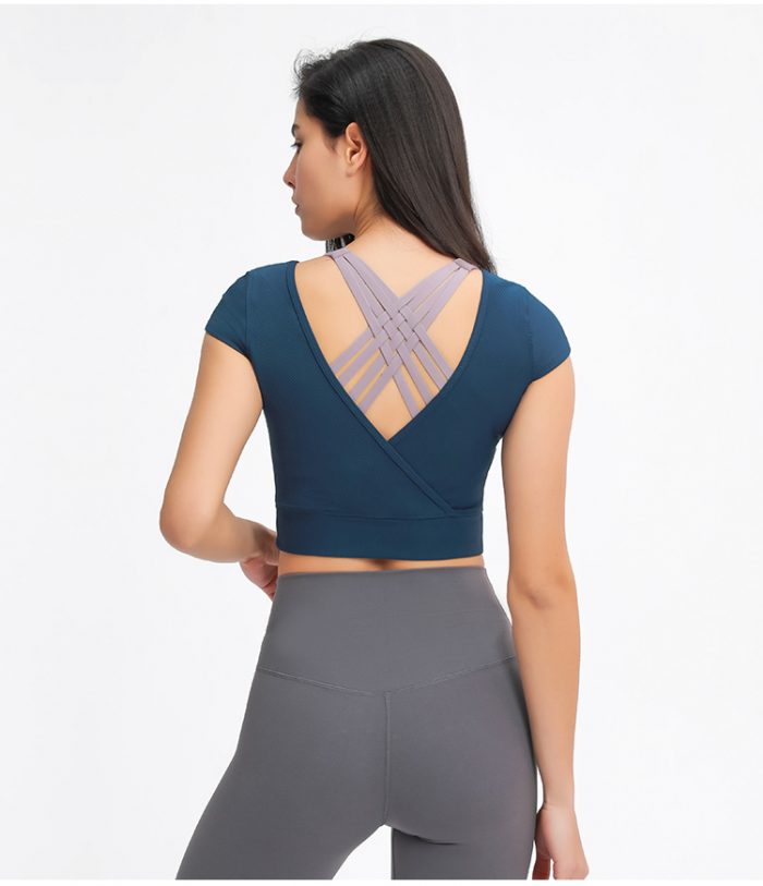 Women Short Sleeve Crop Top Workout Shirts - Image 12