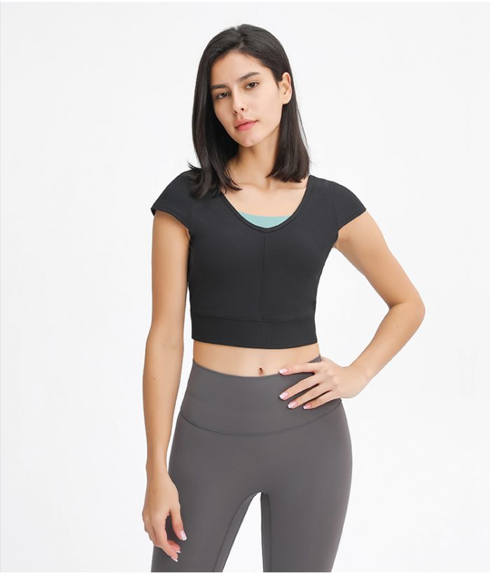 Women Short Sleeve Crop Top Workout Shirts - Image 8