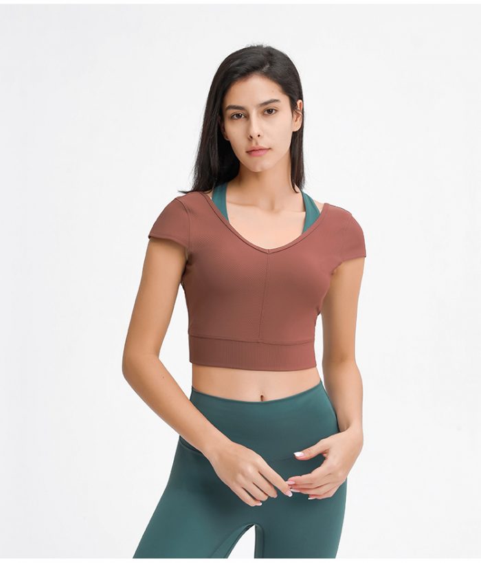 Women Short Sleeve Crop Top Workout Shirts